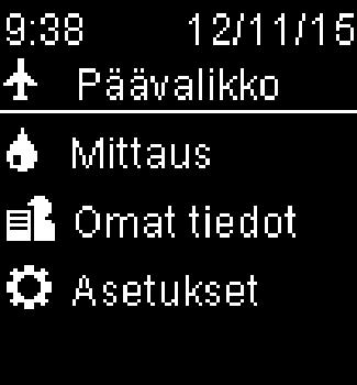 Korosta Päävalikkonäytössä Asetukset painamalla. Paina. Korosta Langaton painamalla. Paina. Lentotila on korostettuna. Paina. 4 Korosta Käytössä tai Pois käytöstä painamalla tai.