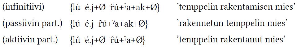 Transitiivisen partisiippilausekkeen vastineet Hyvin yleinen rakenne lú é dù-a on usein