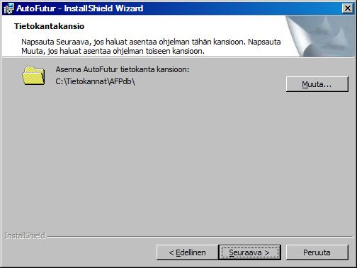 Toiseksi valitaan tietokannan asennuskansio.
