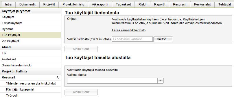 Oikeusasetukset ryhmälle Projekti A. Näillä asetuksilla Projekti A:n jäsenet näkevät vain oman ryhmänsä käyttäjät. Luo ryhmä Projekti B ja lisää kaikki projektin jäsenet ryhmään.