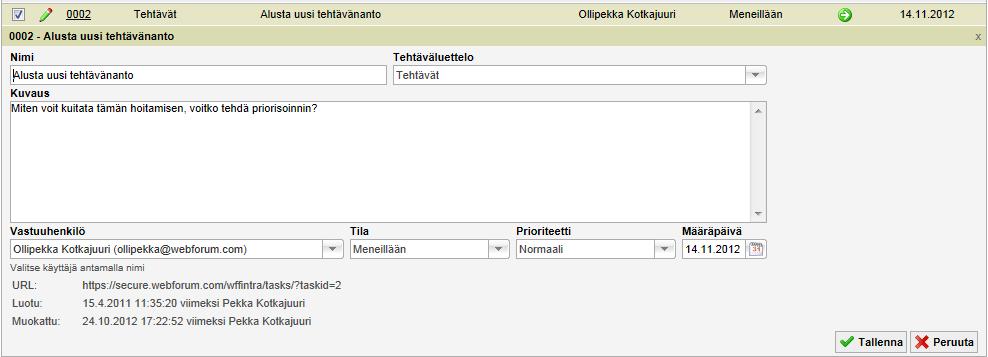 Oikeuksien hallinnointi tapahtuu Oikeudet -välilehdessä. Oikeudet toimivat kuten muuallakin alustalla ja ne toimivat tehtäväluettelotasolla, ei esim. yksittäisillä tehtävillä.