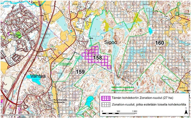 Sipoo, Zonation-aluetunnus 158 SIPOO (158) Alue sijaitsee Sipoon länsiosissa Viirilän kylän kaakkoispuolella asumattomalla metsäalueella.
