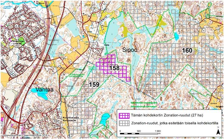 Sipoo, Zonation-aluetunnus 158 SIPOO (158) Alue sijaitsee Sipoon länsiosissa Viirilän kylän kaakkoispuolella asumattomalla metsäalueella.