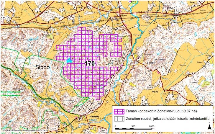 Sipoo, Zonation-aluetunnus 170 SIPOO (170) Alue sijaitsee Sipoon keskiosissa Sipoon keskustan eteläpuolella ja Brobölen kylän länsipuolella joitain reuna-alueita lukuunottamatta asumattomalla