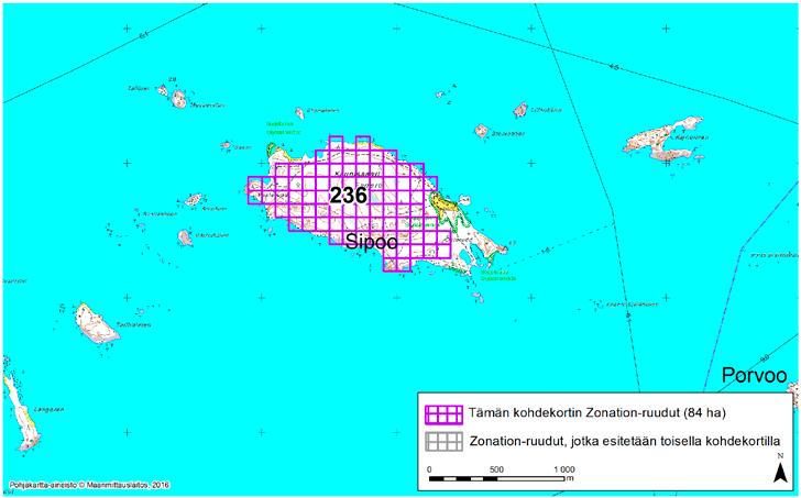 Sipoo, Zonation-aluetunnus 236 SIPOO (236) Alue kattaa lähes kokonaan Sipoon ulkosaaristossa sijaitsevan Kaunissaaren. Saari on noin 13 kilometriä Söderkullasta etelään.