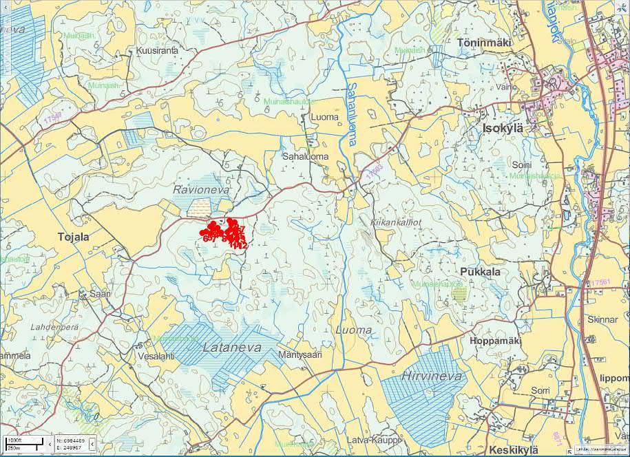 2 ALUE JA MENETELMÄT 4 Selvitysalue sijaitsee Laihian Isokylän alueella, n. 7 km Laihialta Jurvan suuntaan. Pohjanmaan Hyötyjätekuljetus Oy:n pyrolyysilaitoksen alueen pinta-ala on n. 1 ha.