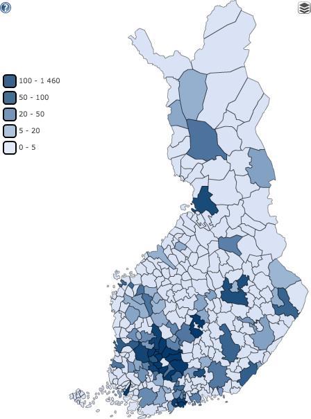 VALKEAKOSKEN LÄHTÖMUUTTO KUNNITTAIN VUOSIEN 2010-2015 AIKANA Valkeakoskelta lähtömuutti yhteensä 5 016 henkilöä vuosina 2010-2015 eli keskimäärin 836 henkilöä vuodessa.