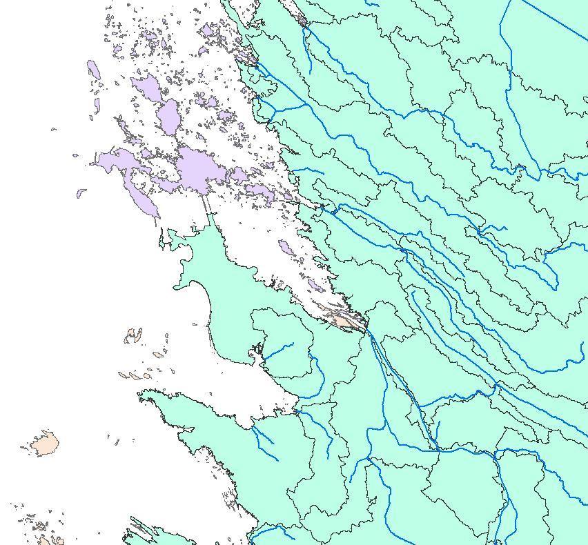 Valuma-aluejako Syken valumaaluejakoluonnos pohjana käytetyt valuma-alueet yli 10 km 2 suuruisia Merisaaret,