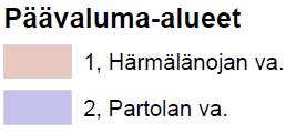 Selvitysalueen valuma-alueet on edelleen jaettu osavaluma-alueisiin.