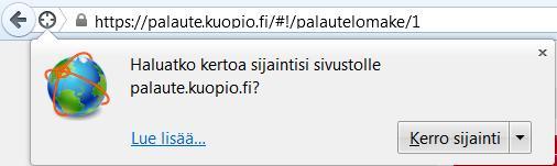 Kuopion kaupunki Asiakkaan ohje 9 (18) 3.2 Karttaikkuna osa Osassa palauteaiheista kartta on oletuksena minimoitu, jotta kartan latautuminen ei turhaan hidasta palautelomakkeen latautumista esim.