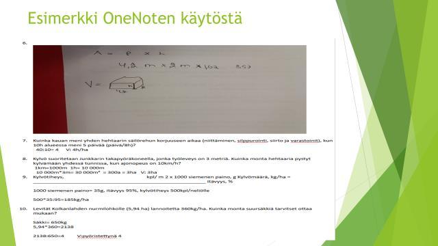 tehdä tai kuvata. Opiskelija täyttää OneNote-päiväkirjaansa tallentaen.