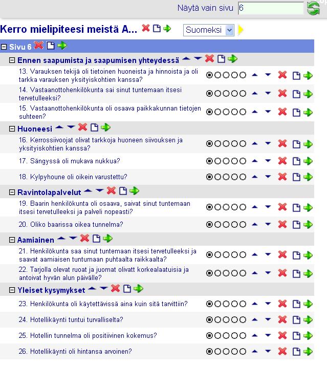 5 YLEISTÄ TIETOA KYSELYN MÄÄRITTELEMISESTÄ 5.1 Kyselyn sivut Kyselyn sivuja käytetään kyselyn jakamiseksi pienempiin osiin.