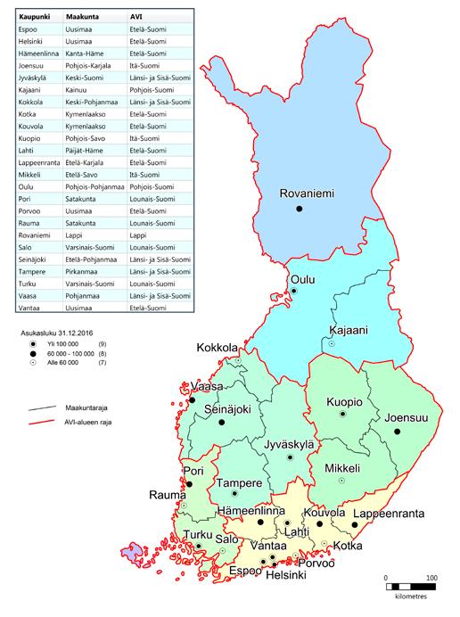 Neljästä maakunnasta oli mukana useampi kuin yksi kaupunki: Kymenlaaksosta Kotka ja Kouvola, Satakunnasta Pori ja Rauma, Varsinais-Suomesta Turku ja Salo; sekä Uudenmaan maakunnasta