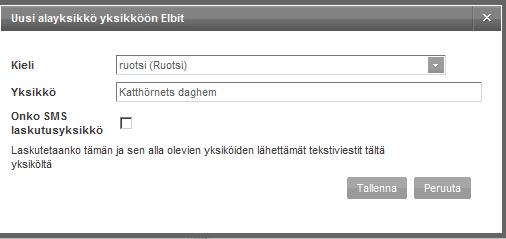 Mikäli jollain kielellä ei yksikön nimeä ole annettu ja käyttäjä kirjautuu sisään ko. kielellä, yksikön nimi näkyy suomeksi.