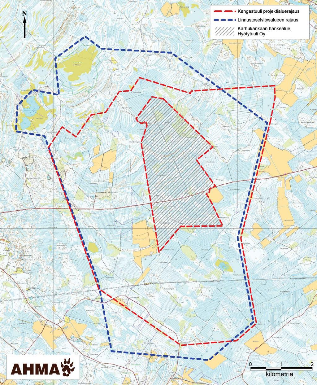 2 Kuva 2. Siikajoen hankealueen pesimälinnustoselvitysalueen ja projektialueen rajaus. 2.2 Selvitysalueen luonnon yleiskuvaus Eliömaantieteellisessä jaottelussa hankealue sijoittuu Etelä-Suomen alueelle keskiboreaaliselle vyöhykkeelle.