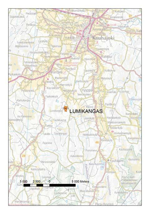 Kuva 1. Lumikankaan valtausalueen sijainti ja kairareiät GT-kartalla ja peruskartalla. Maanmittauslaitoslupa no: 13/MYY/06 Fig. 1. Location of the Lumikangas claim area with drilling sites.