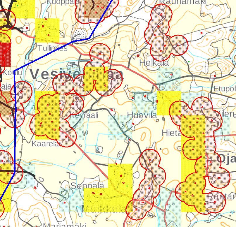 TIIVIIMMIN RAKENNETUT HAJA-ASUTUSALUEET, JOILLE VOIDAAN HARKITA VERKOSTOJEN LAAJENTAMISTA Olemassa