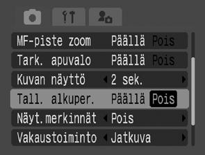 Alkuperäisen kuvan tallennusmenetelmän vaihtaminen Kun kuvaat stillkuvia Korostettu väri- tai Värivaihto-tilassa, voit määrittää, tallennetaanko sekä muutettu että alkuperäinen kuva (kuva ennen värin