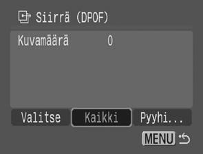 Yksittäinen kuva 2 Valitse [Valitse] ja paina -painiketta. Voit peruuttaa kaikki siirtoasetukset valitsemalla [Pyyhi...]. 3 Valitse siirrettävä kuva - tai -painikkeella ja paina sitten. FUNC.