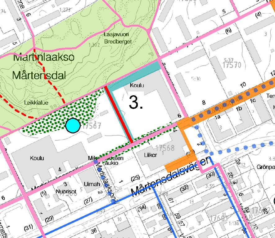 Sen varrelle sijoittuu palveluita, uutta asuinrakentamista, kivijalkakauppoja sekä asukkaiden yhteistilaa keskustakorttelin puolelle. Mika Häkkisen aukiota tuodaan paremmin esille.