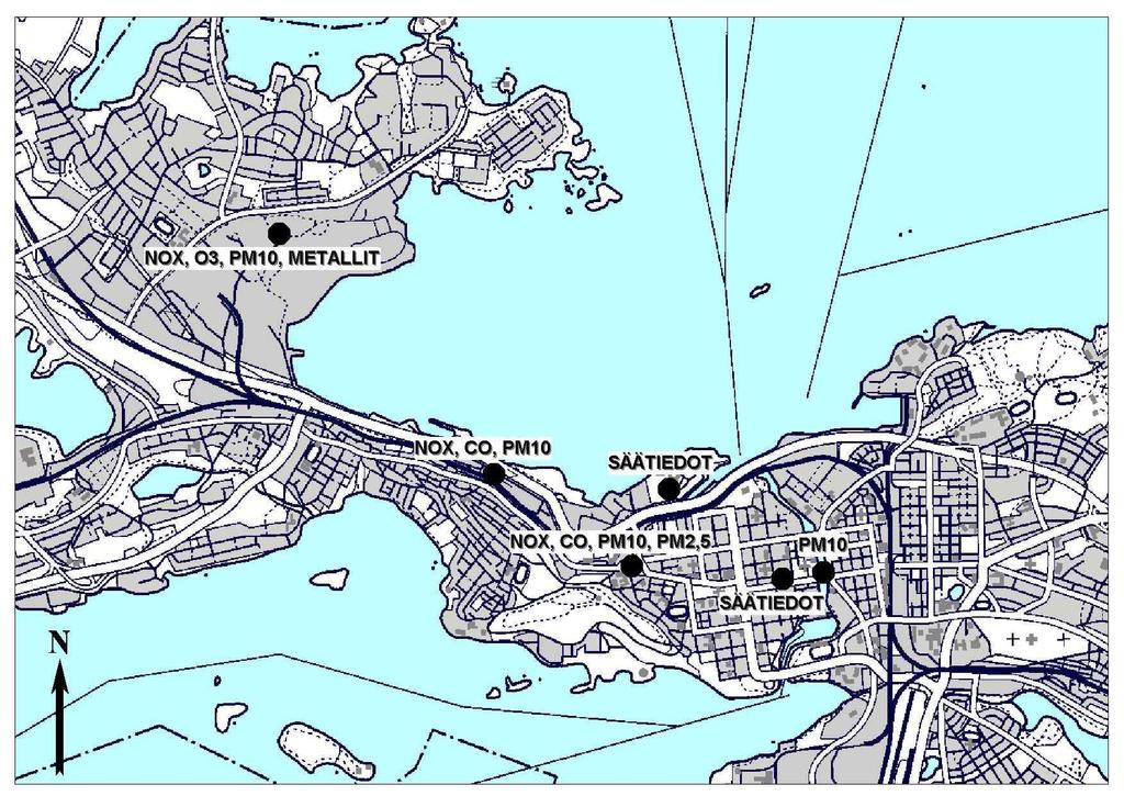 58 Kuva 29. Mittausasemien sijainti Tampereella vuonna 2007.