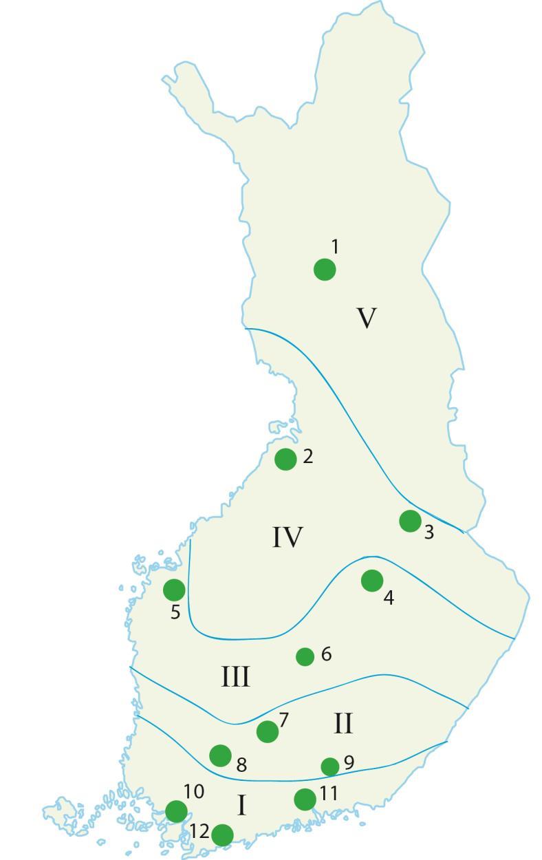 Luken toimipisteet : Units of Natural Resources Institute Finland (Luke): 1. ROVANIEMI 2. RUUKKI, SIIKAJOKI 3. SOTKAMO 4. MAANINKA 5. YLISTARO, SEINÄJOKI 8.