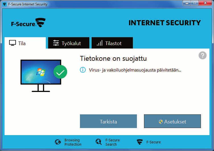 F-SECURE INTERNET SECURITY 2015 Kevyt ja kompakti kotimainen 9,0 60 F-Securen suojausteho on aiempien versioiden tavoin moitteeton. Ohjelman säädöt ja lisätoiminnot ovat sen sijaan verraten niukat.