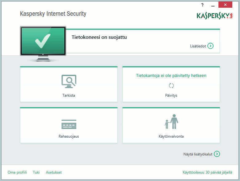 SUURTESTI KASPERSKY INTERNET SECURITY 2015 Helppo ja luotettava virusvahti 8,8 80 Kasperskyn minimalistisen käyttöliittymän takana piilee tehokas ja helppokäyttöinen turvaohjelmisto.