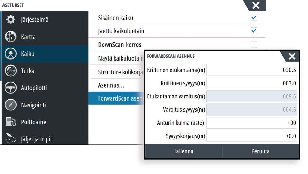 Kartta-asetuksetvalintaikkunassa ForwardScan.