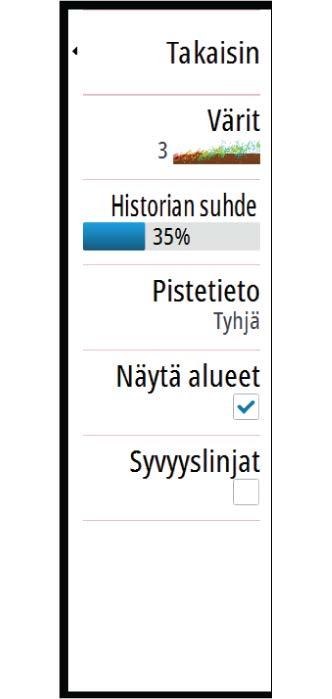 Voit näyttää kriittiset varoitusalueet ottamalla käyttöön Näytä alueet -valikon vaihtoehdon.