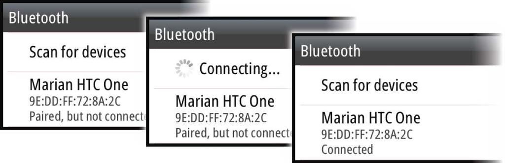 Seuraavissa ohjeissa kuvataan parien muodostusta SonicHub 2 -audiopalvelimella. Liitä SonicHub 2 Bluetooth-yhteensopivaan laitteeseen valitsemalla Bluetooth-laitteiden kuvake audio-ohjaimesta.