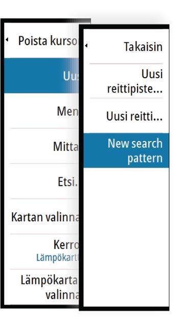 Määritä sitten hakualue New search pattern (Uusi hakukaava) -valikkokohdassa. Tämä avaa meripelastuksen muokkausikkunan. Määritä hakualueen neljä nurkkaa antamalla nurkkakohtien koordinaatit.