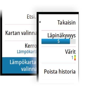 Paneelissa näkyy myös selite, jossa kerrotaan kuhunkin tallennettuun lämpötilaan liittyvät värit. Voit valita myös läpinäkyvyyden, jos haluat näyttää tietokerroksen läpinäkyvyyden kartalla.