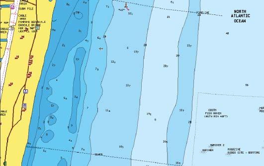 Kalastusalue Valitse syvyysalue, jonka sisällä Navionics täyttyy eri värillä. Näin voit korostaa tietyt syvyysalueet kalastusta varten.