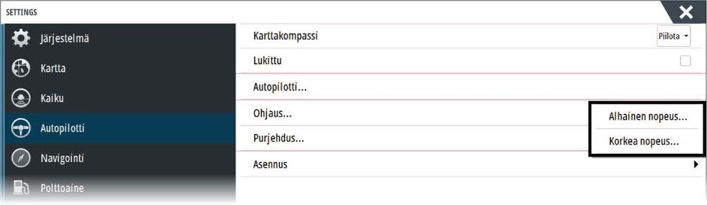 Karttakompassi Voit halutessasi lisätä karttaruudussa näkyvän veneesi ympärille kompassisymbolin. Kompassisymboli on poissa käytöstä, kun kohdistin on aktivoituna ruudussa.