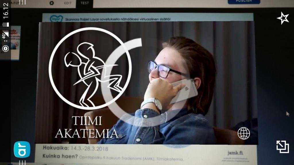 29 Printtituotteen päälle lisättiin video -elementti (kuvio 9), johon määriteltiin halutut ominaisuudet.