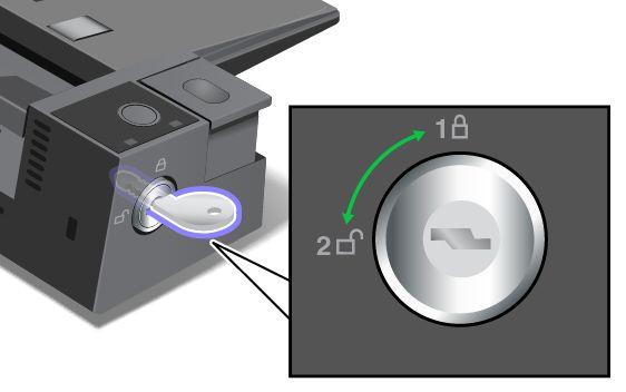 Suojausominaisuudet Kuvassa näkyvät telakointiaseman kiinnityslukon avaimen kaksi mahdollista asentoa.