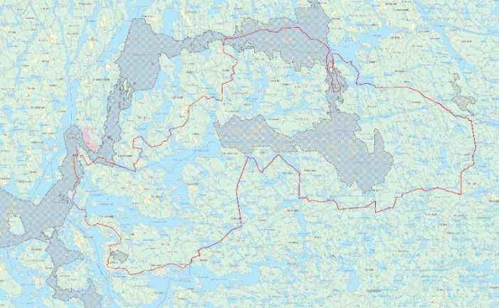 Itäosien yleiskaavan muutos 9 Kuva: Natura 2000 -alueet Lietvesi, Katosselkä-Tolvanselkä ja Suurisuo on esitetty harmaina alueina. Itäosien kaava-alueen rajaus on esitetty kuvassa punaisena viivana.