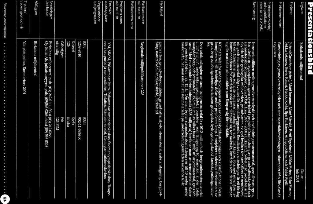 2 slutraport Presentationsblad Utgivare Birkalands miljöcentral Datum Juu 21 Författare Publikationens titel Publikationens delar/ andra pubiikationer inom samma projekt Juhani Gustafsson (toim.