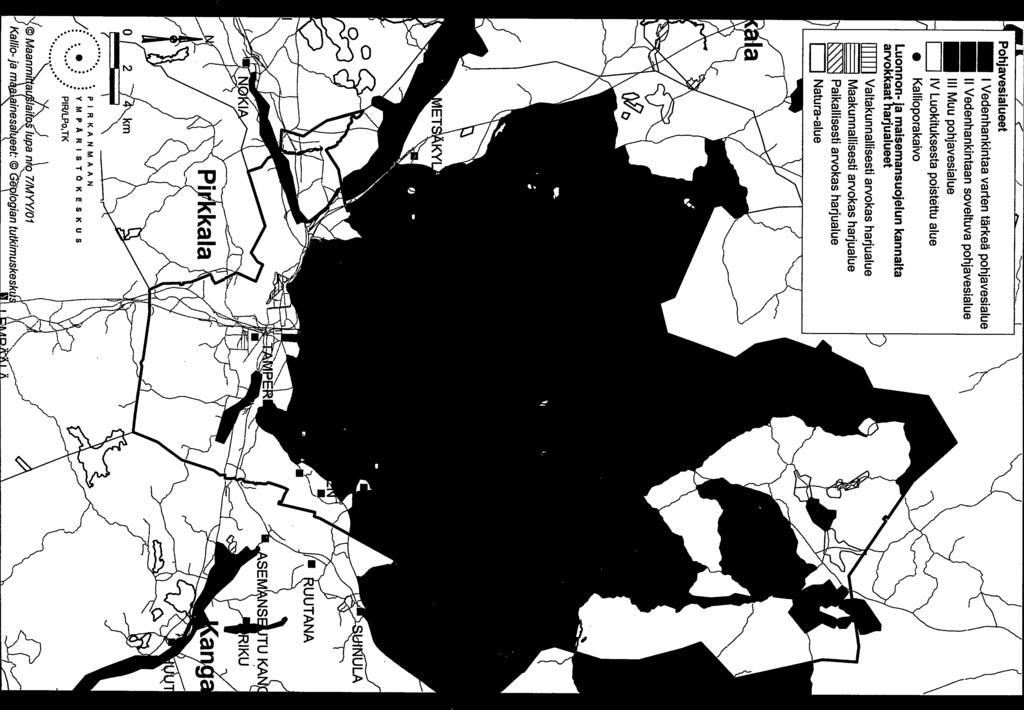 arvokas harjualue Maakunnaltisesti arvokas harjualue Paikallisesti arvokas harjualue Natura-alue P 1 R K A N M A A N