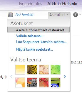 Poissaolovastauksen laittaminen päälle Outlook Web Accessin kautta pääset laittamaan myös automaattisen poissaolovastauksen. 1.