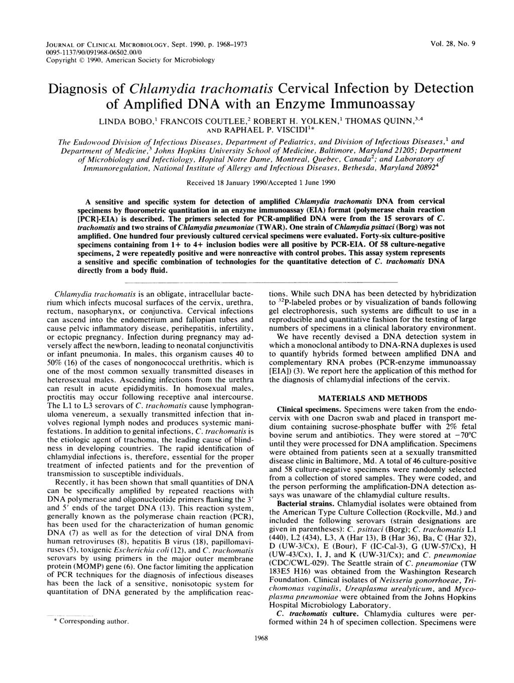JOURNAL OF CLINICAL MICROBIOLOGY, Sept. 199, p. 1968-1973 Vol. 28, No. 9 95-1137/9/91968-6$2.