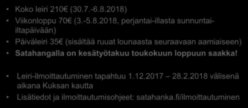 saakka! Leiri-ilmoittautuminen tapahtuu 1.12.