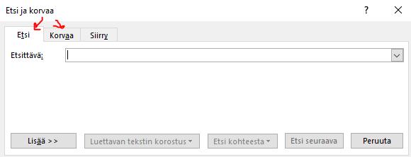 12 12 ETSI- JA KORVAA TOIMINTO Tekstistä voidaan etsiä tiettyjä sanoja tai kirjainkokonaisuuksia ja korvata ne uusilla sanoilla.