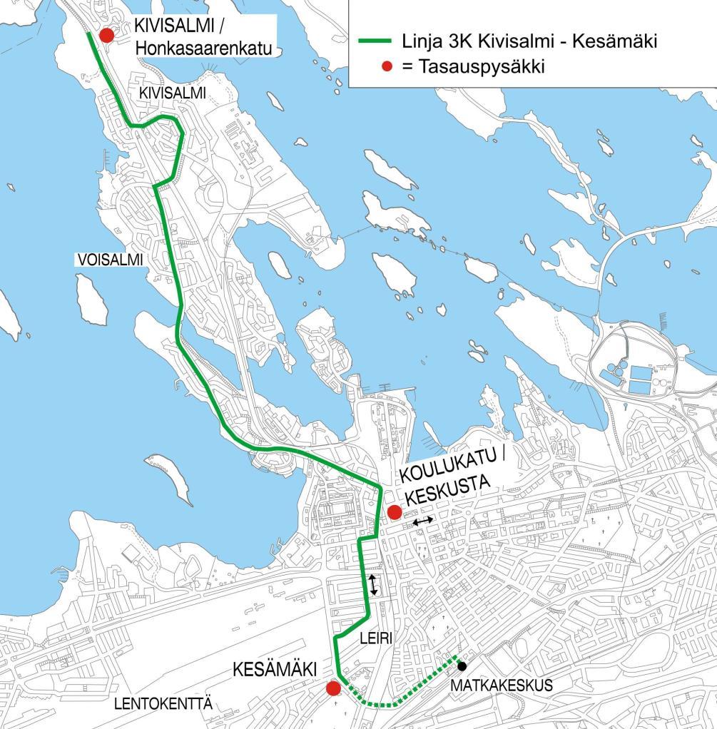 Linja 3K KIVISALMI - KESÄMÄKI - MATKAKESKUS MA - PE koulupäivinä tunnit minuutit 07 30 08 30 Reitti: Kivisalmi/Honkasaarenkatu-Taipalsaarentie-Kivistönkatu-