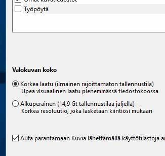 Valitse kohteet, jotka ohjelma varmuuskopioi, ja valitse Korkea laatu tai Alkuperäinen 7.