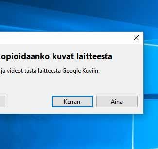 Latausohjelma tekee työtään taustalla ja varmuuskopioi valitut kuvakohteet.