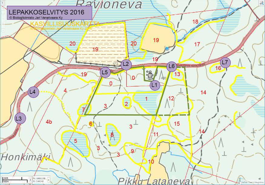 4 Kuva 2. Violetit pallot lepakoiden havaintopisteteet 1 7.