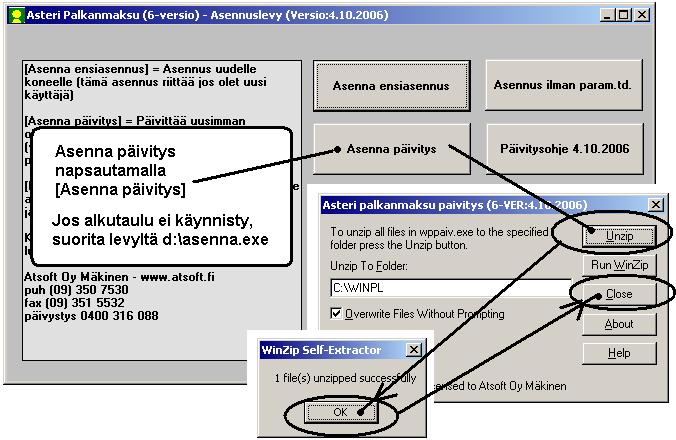 exe (tarvittaessa tutki Oman tietokoneen kautta mikä on cd-aseman levytunnus, voi olla muukin kuin d).