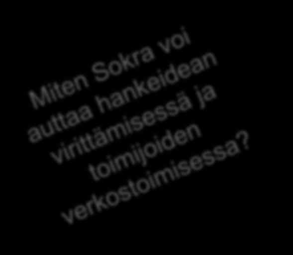 SOKRA-koordinaatio hanketyön tukena Tukee hankkeiden syntymistä sekä käynnissä olevien hankkeiden yhteistyötä ja hankkeiden tulosten juurtumista.